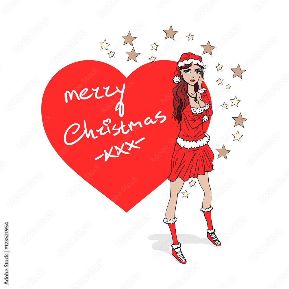 Kerstkaart met kerstvrouw Stock Illustration Adobe Stock
