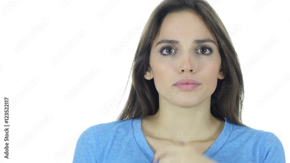 Shock, Upset Beautiful Brunette Woman on White Background Shock, Upset Beautiful Brunette Woman on White Background