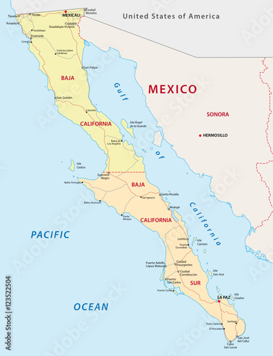 baja california road and administrative map