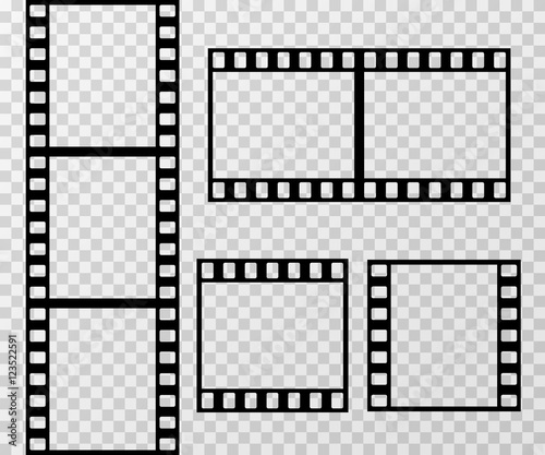 Film strip photo frame vector template isolated on transparent checkered background