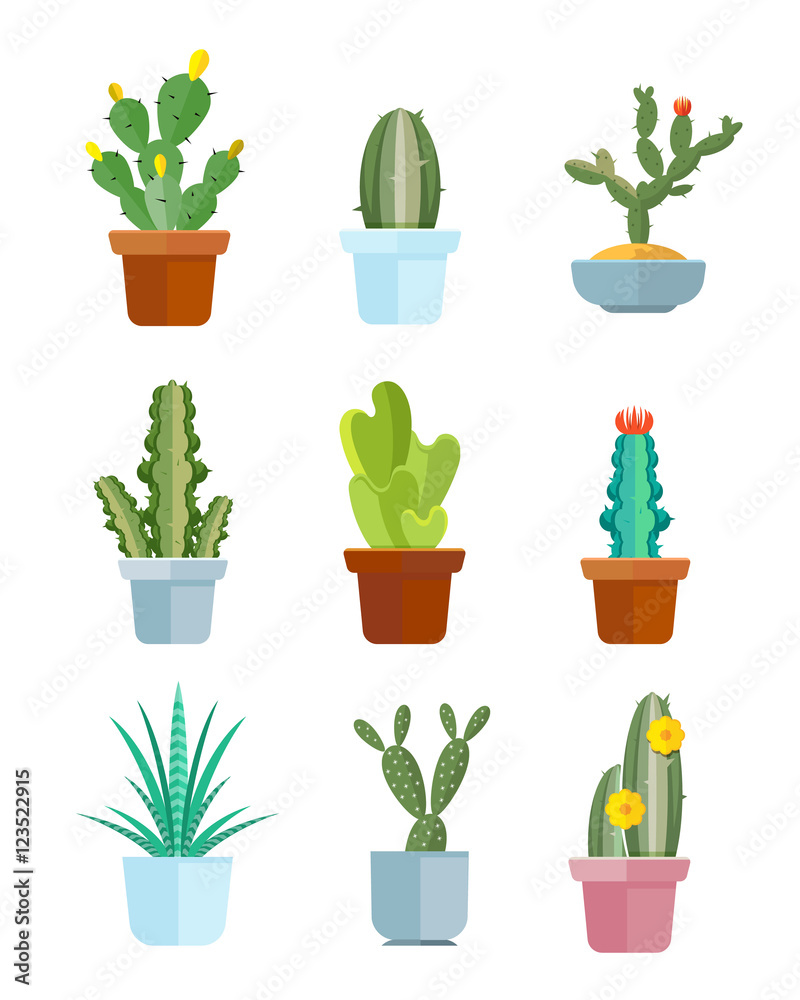Cartoon cactus, desert plants vector icons Cartoon cactus, desert plants vector icons