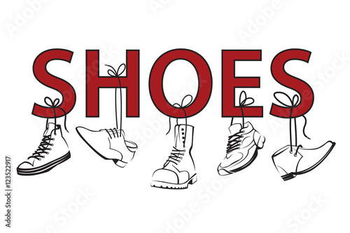 illustration with text and hanging on shoelaces shoes