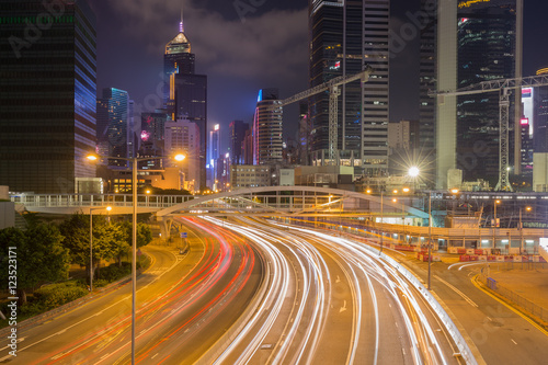 Hong Kong city and traffic of street at night