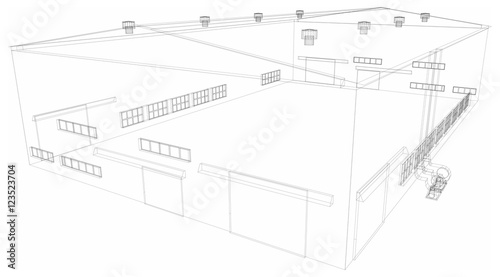 Wire-frame industrial building. Vector