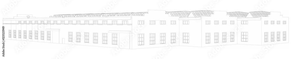 Wire-frame industrial building. Vector