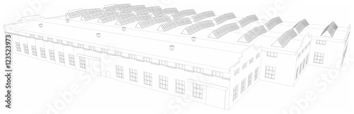 Wire-frame industrial building. Vector