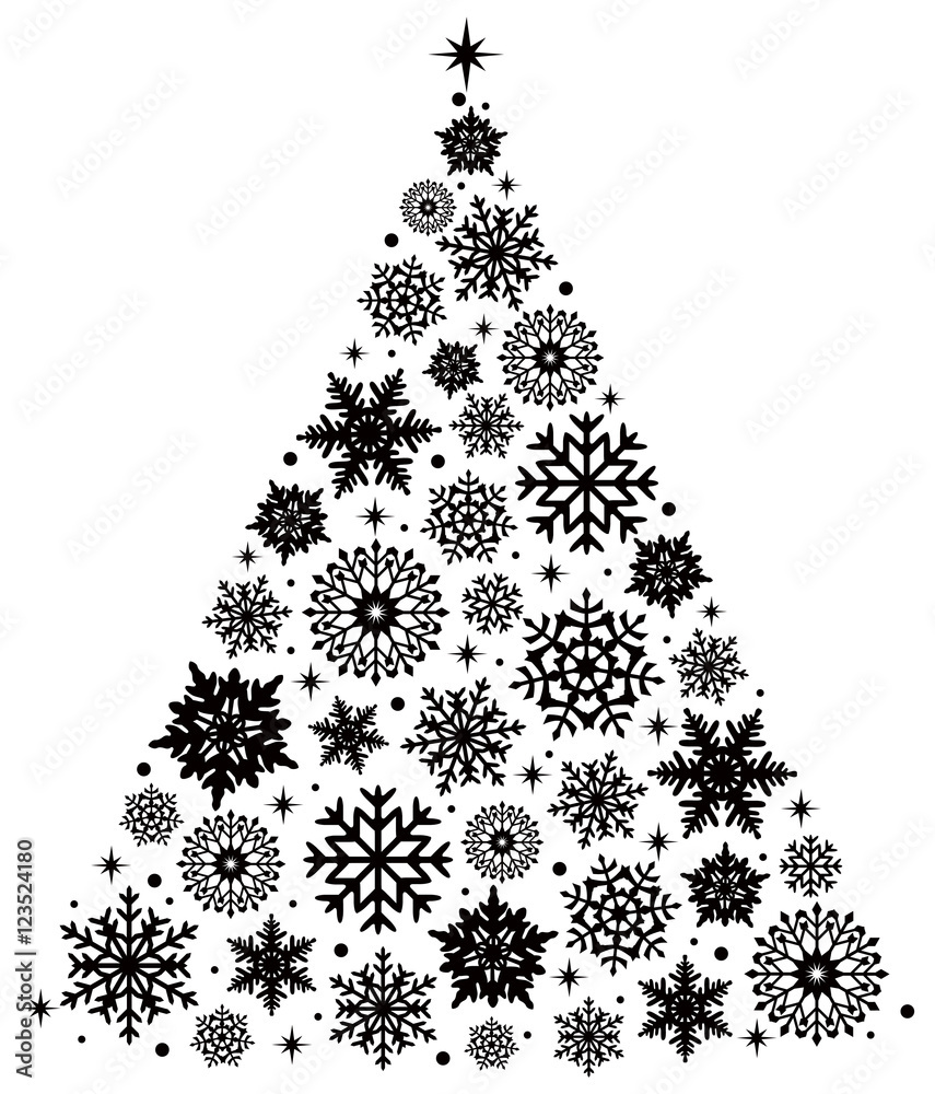 雪の結晶のツリー単品 白黒 Stock イラスト Adobe Stock