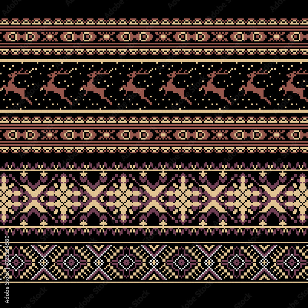 Set of Ethnic holiday ornament pattern in brown colors
