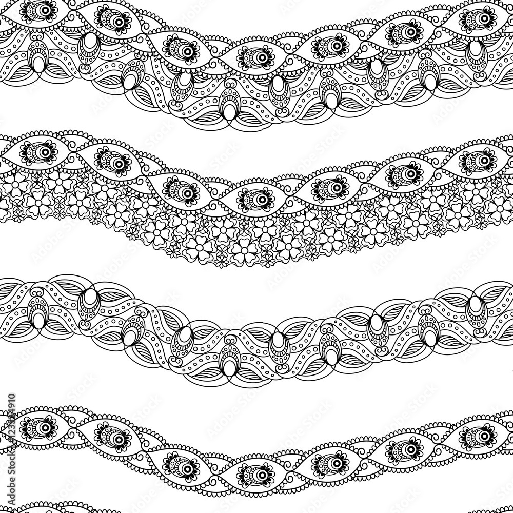 Fototapeta premium Ornamental Indian Black and White Seamless Pattern with spaces. Vector illustration