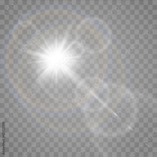 Sun with lens flare, vector background.