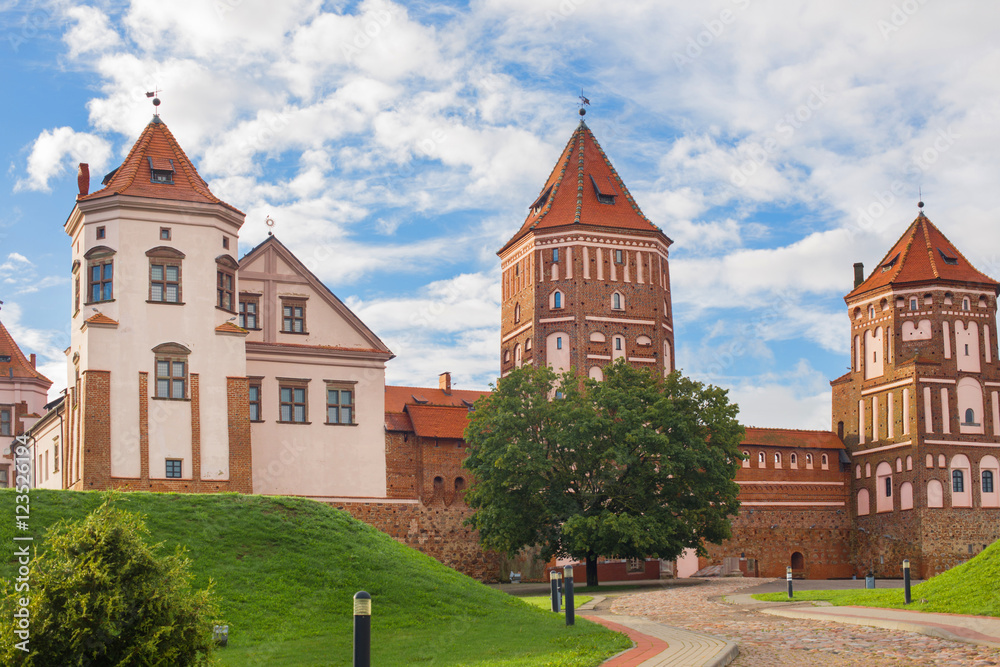 Grand view to Castle of Mir, Grodno Region, Belarus.