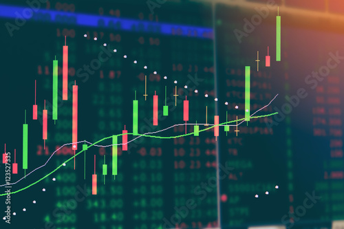 Display of stock market LED Business finance background stock exchange data graph on monitor, stock market exchange chart graph.