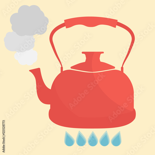 Kettle boils with water flat style vector illustration. Kitchen utensils stock illustration.
