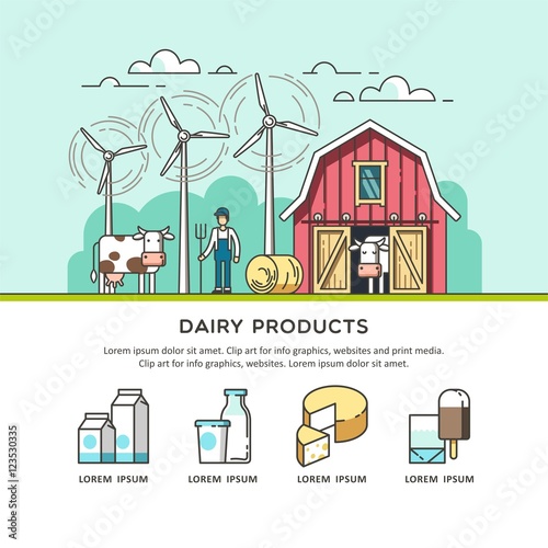 Organic farm. Milk and dairy products icons for web and graphic design. Vector illustration.