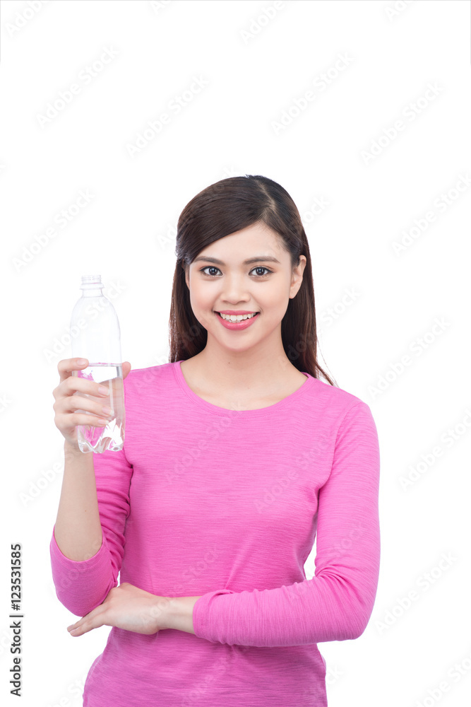 Face portrait of asian woman drinking water. Smiling girl. Isola Face portrait of asian woman drinking water. Smiling girl. Isola