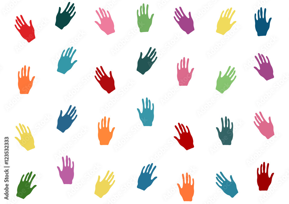 Abstract colorful hands; fun and cute concept pattern background