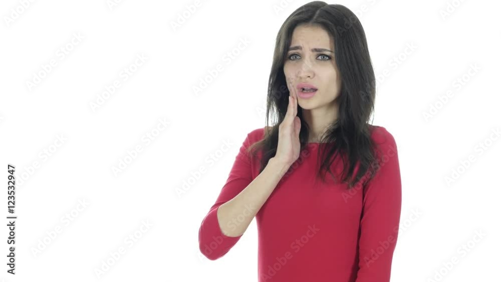 Toothache , Woman Suffering from Pain In Teeth , White Background Toothache , Woman Suffering from Pain In Teeth , White Background
