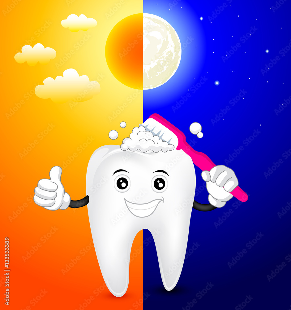 cute cartoon tooth brush day and night, great for health dental care concept. Illustration Stock