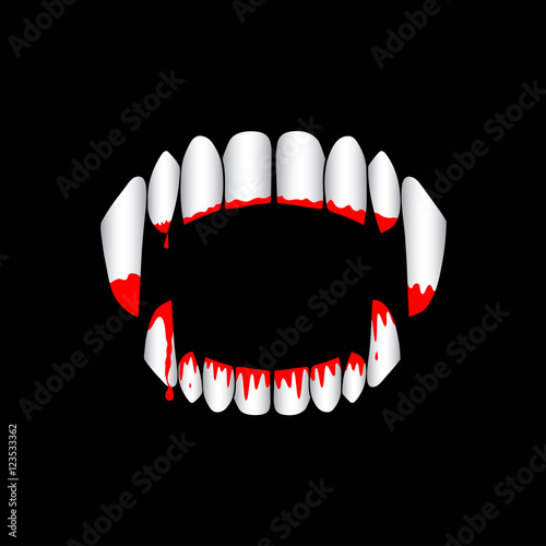 Vector vampire bloody teeth on black background.