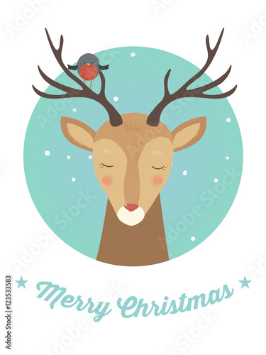 Vector deer drawing on the blue background