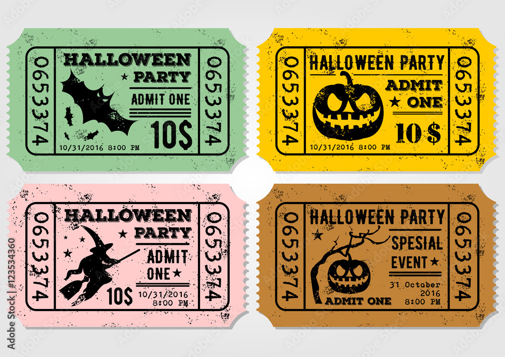 Fototapeta premium Set of Vintage paper tickets, admit one for Halloween Party