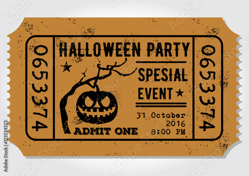 Vintage paper ticket, admit one for Halloween Party