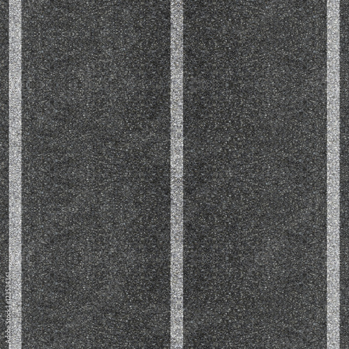 Seamless texture of grey asphalt road with white stripes © Riko Best