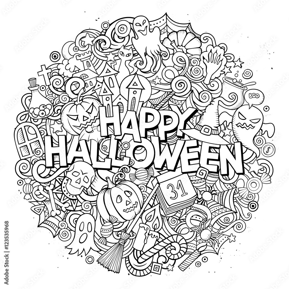 Cartoon cute doodles Halloween inscription