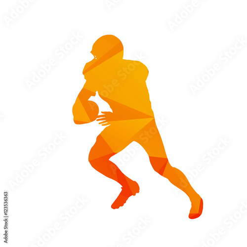 Polygonal american football player silhouette, abstract isolated