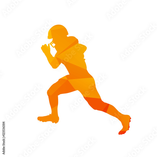 Polygonal american football player silhouette, abstract isolated