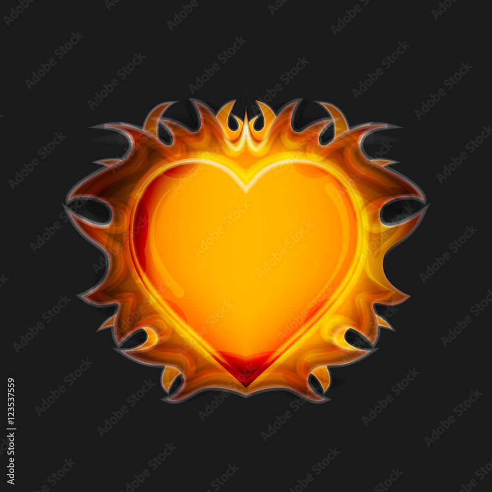 Heart on fire on a dark background. Vector. Heart on fire on a dark background. Vector.