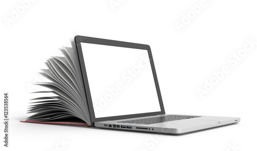 Obraz na płótnie creative E-learning Concept Book and Laptop 3d render on white w salonie