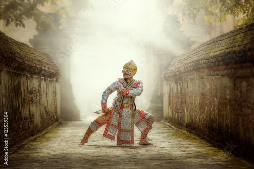 Art culture Thailand Dancing in masked Khon Hanuman in Literature Ramayana.