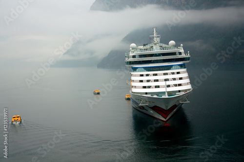 Круизный лайнер на рейде в норвежском фьорде. © galina_savina