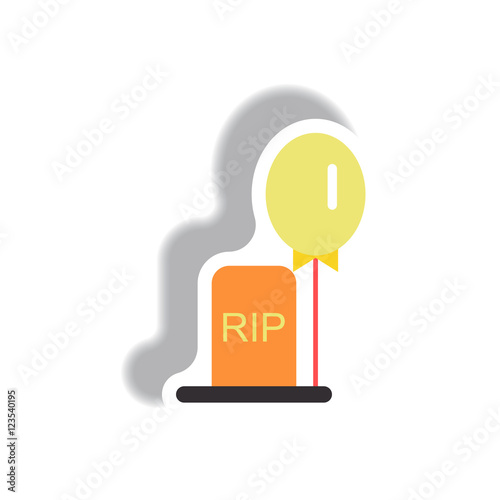 Vector illustration paper sticker Halloween icon grave monument and balloon