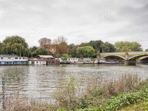 The Thames at Richmond on a grey day. UK.