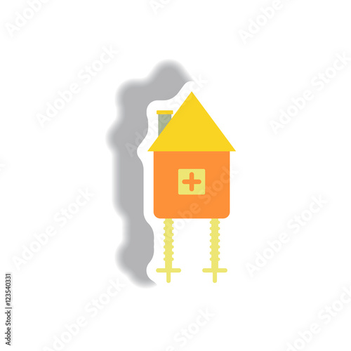 Vector illustration paper sticker Halloween icon fairy hut toy