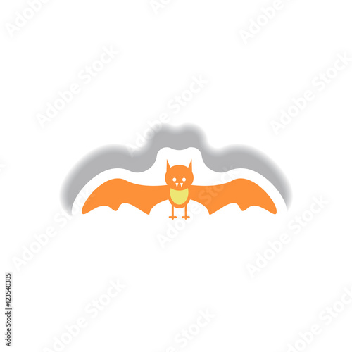 Vector illustration paper sticker Halloween icon Vampire Bat
