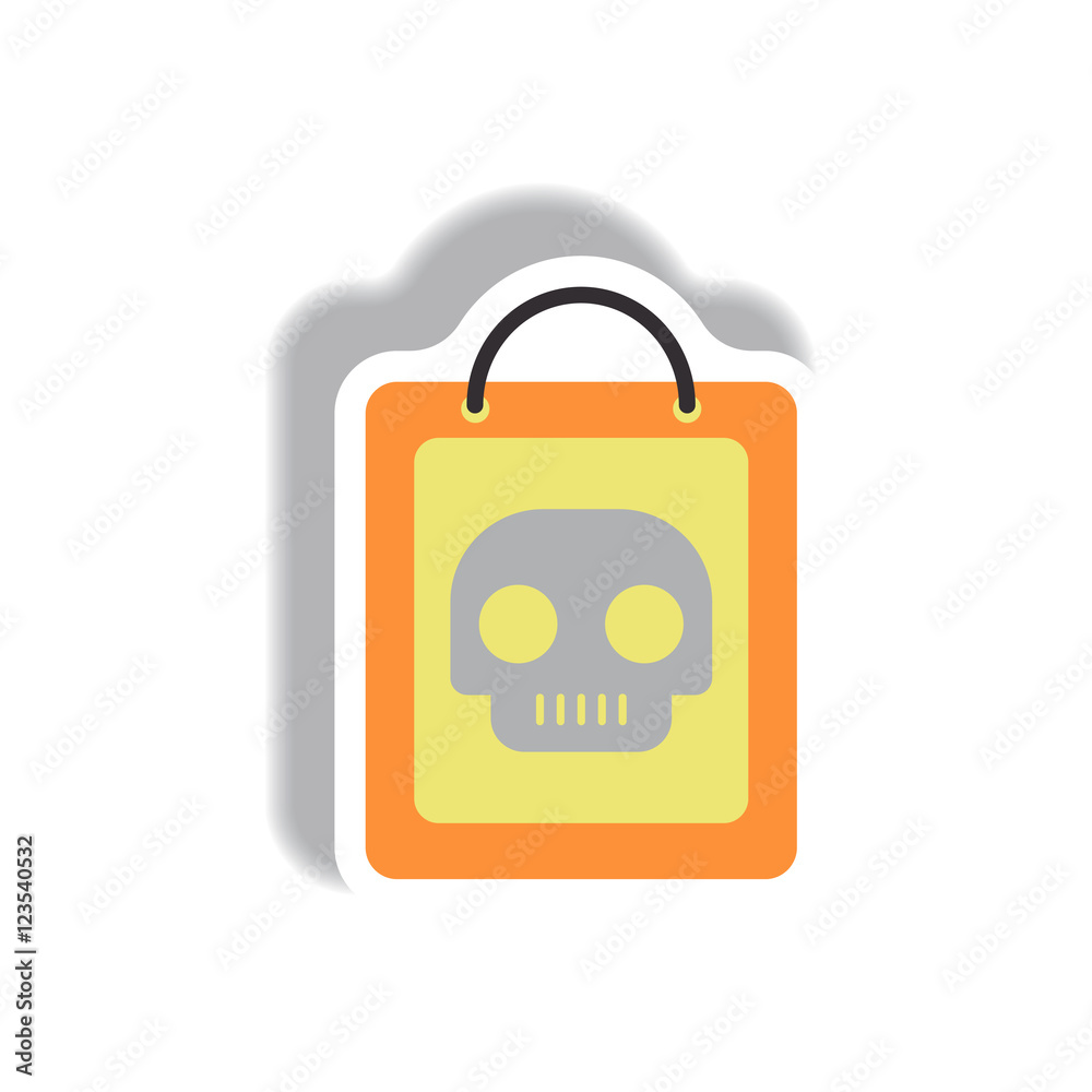 Vector illustration paper sticker Halloween icon skull on shopping bag Vector illustration paper sticker Halloween icon skull on shopping bag