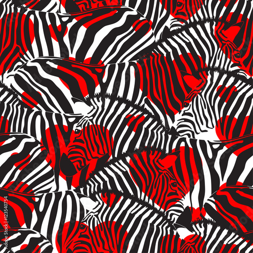 Canvas Print Colorful zebra seamless pattern with heart shape