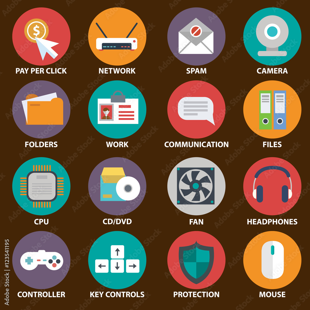 Flat icons design modern vector illustration big set of various financial service items, web and technology development, business management symbol, marketing items and office equipment on background Flat icons design modern vector illustration big set of various financial service items, web and technology development, business management symbol, marketing items and office equipment on background