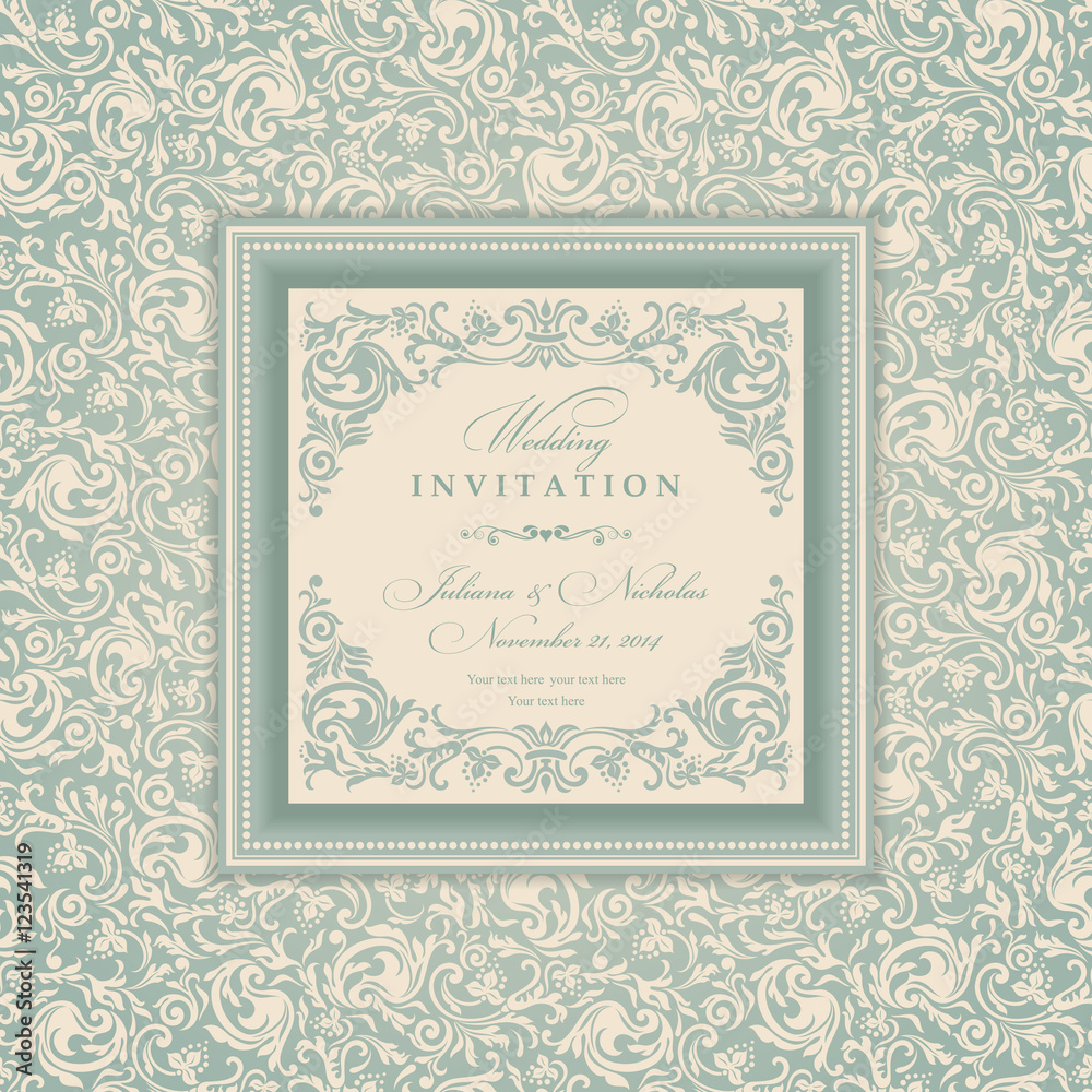 Wedding Invitation cards in an vintage-style green and beige.