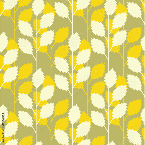 serrated leaves seamless pattern in yellow and green shades