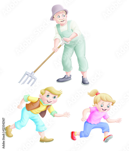 Old man with pitchfork and ...