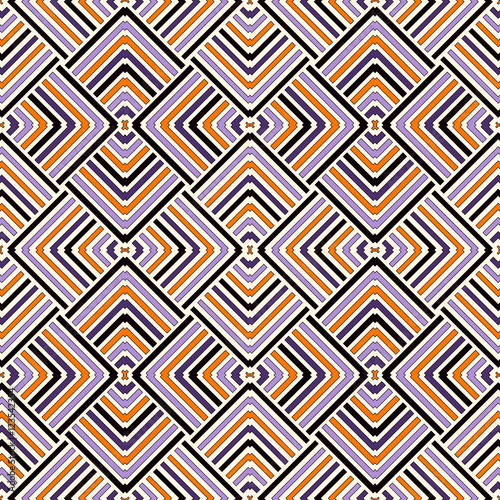 Seamless pattern in Halloween traditional colors. Bright ethnic abstract background.