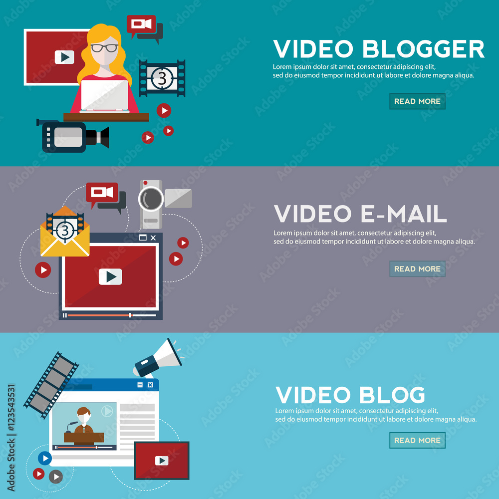 Online video email design concept set with blogger media flat icons isolated isolated vector illustration Online video email design concept set with blogger media flat icons isolated isolated vector illustration