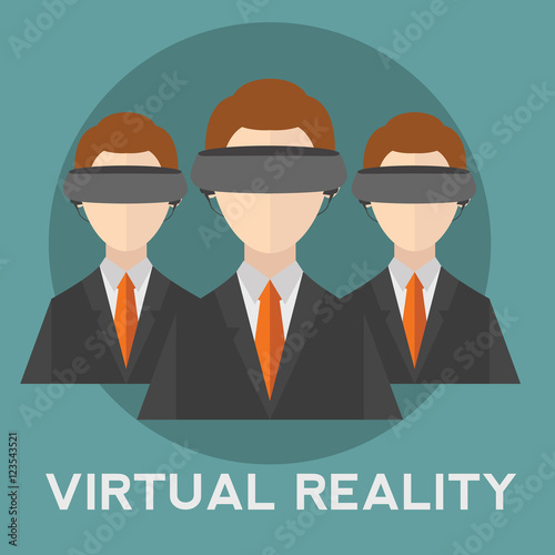 People wearing virtual reality helmet. Conceptual illustration of future generation