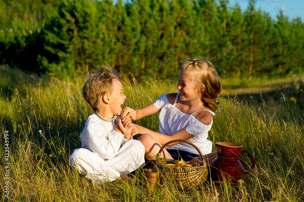 Fototapeta premium brother and sister on picnic