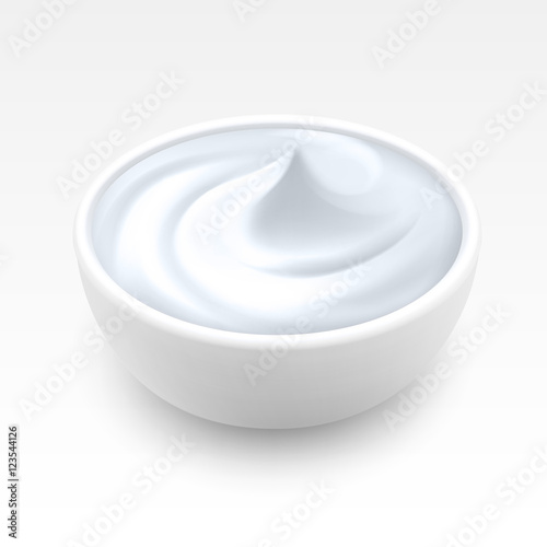 Bowl of Sour Sauce Mayonnaise Ice Cream Isolated on Background