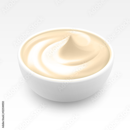 Bowl of Sour Sauce Mayonnaise Ice Cream Isolated on Background